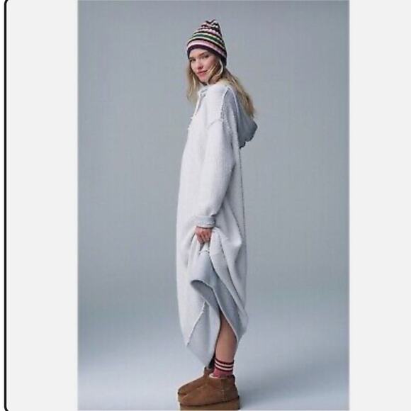 Free People Hooded Sweatshirt Dress Gray Midi Size XS NEW* - Picture 5 of 8
